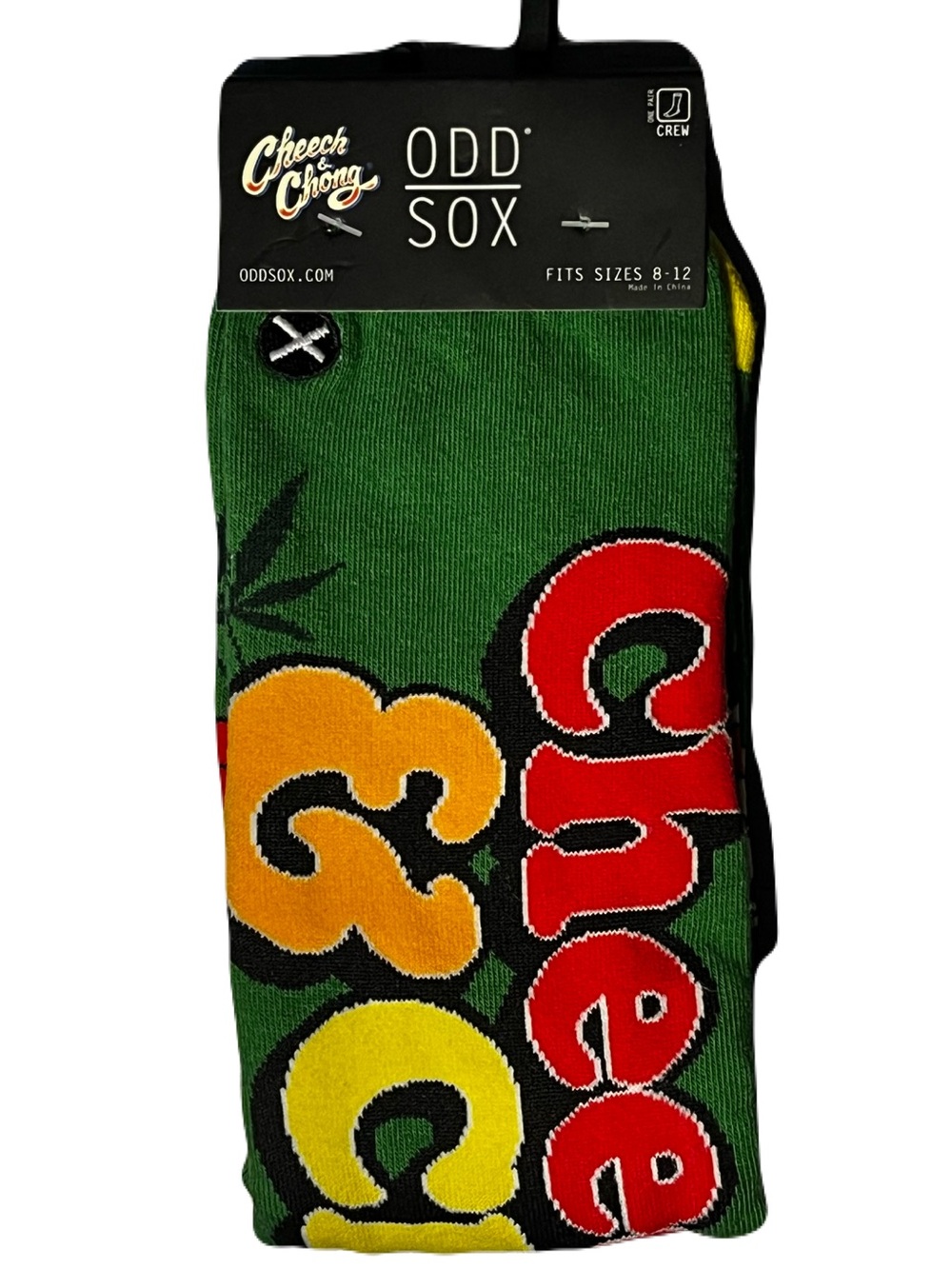 Odd Sox Cheech & Chong Green Crew Socks with Red and Yellow Accents